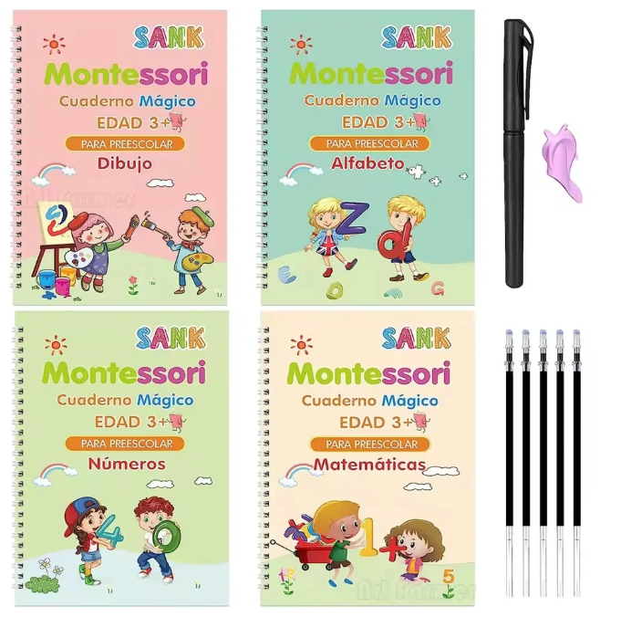 Set 4 Cuadernos Mágicos Caligrafía Montessori