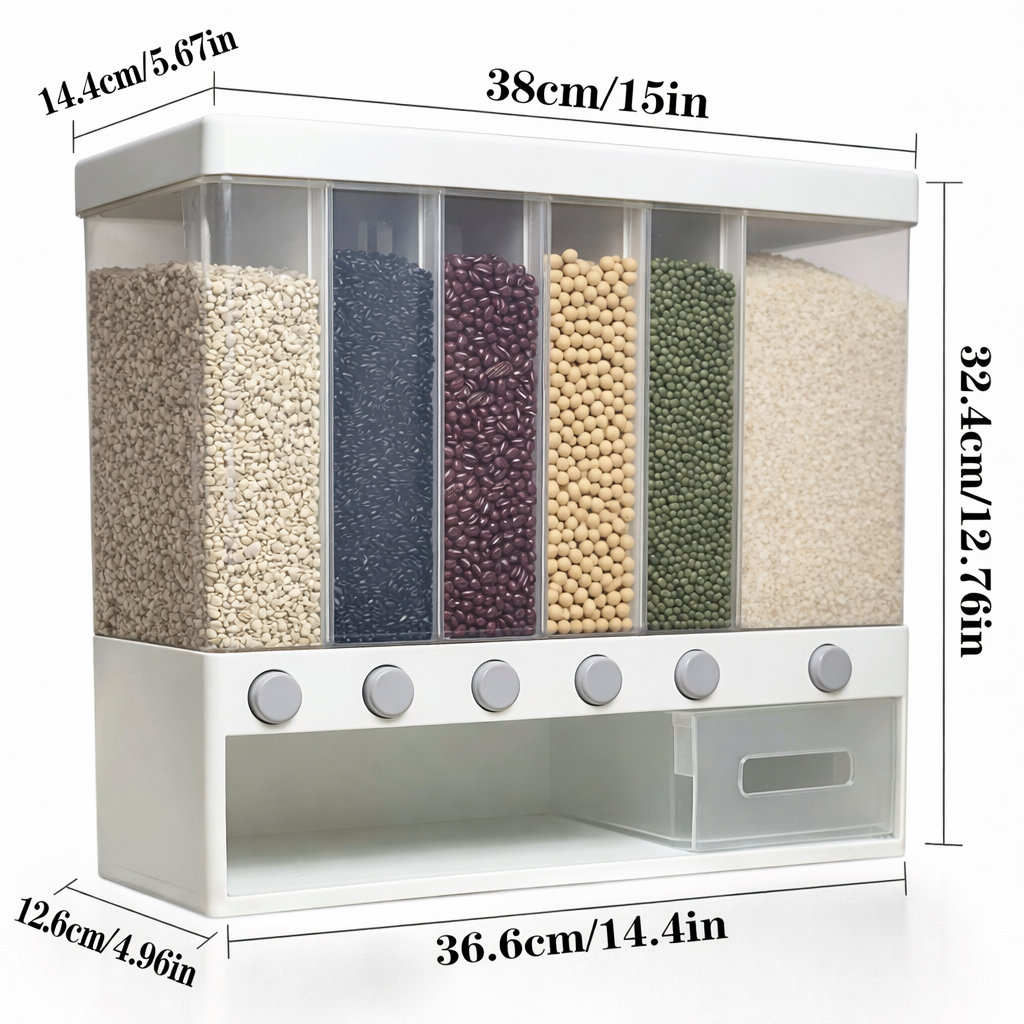 Organizador de Granos 6 Compartimentos – Ahorra Espacio en tu Cocina – Mantén Todo Ordenado en Minutos