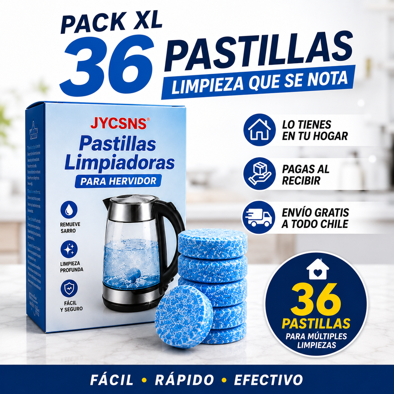 Pack XL Pastillas Limpiadoras de Hervidor – Limpieza Fácil – Ayuda a devolver un aspecto más limpio en minutos