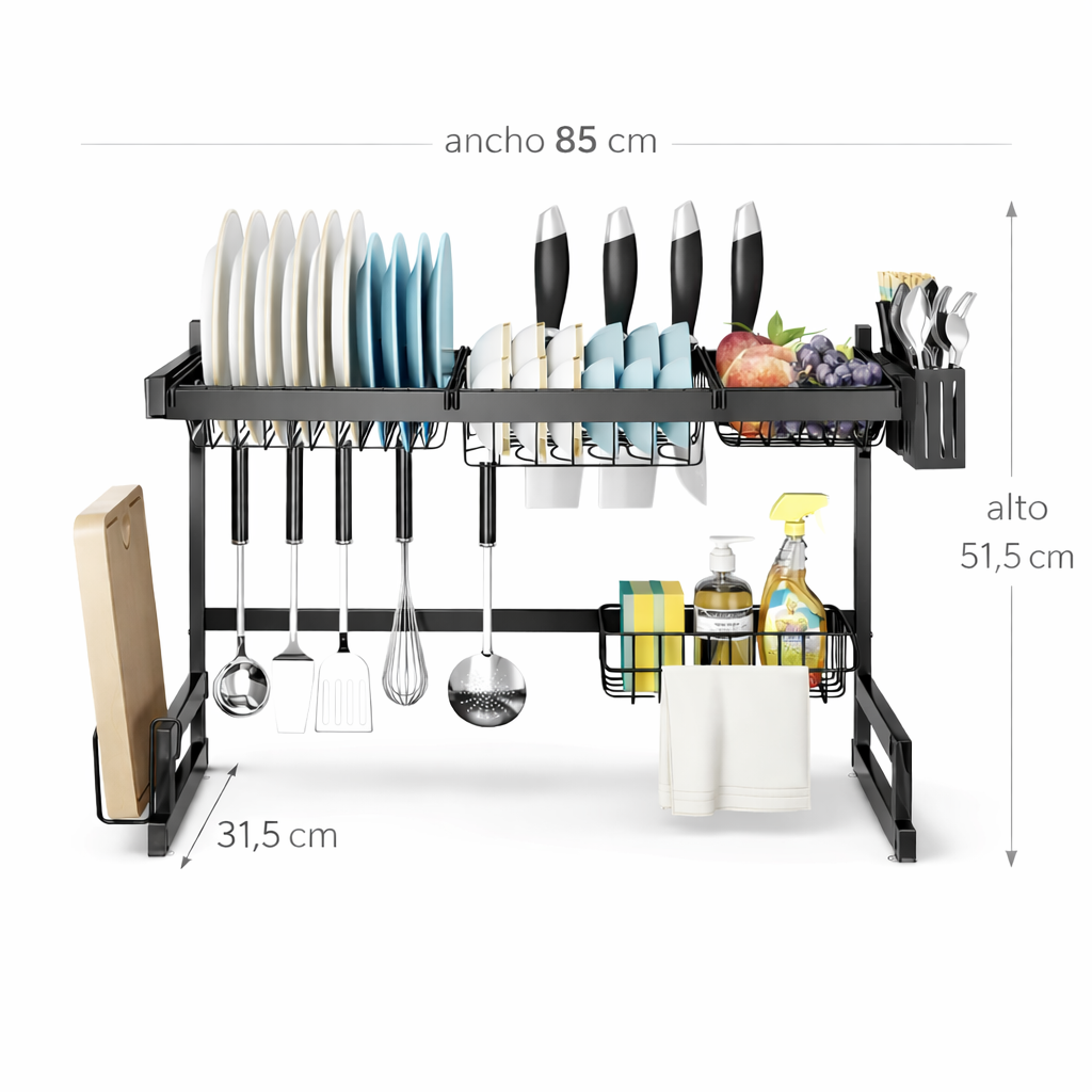 Rack Escurridor de CocinaPro™ – Organiza Todo en un Solo Lugar – Cocina visualmente ordenada en minutos