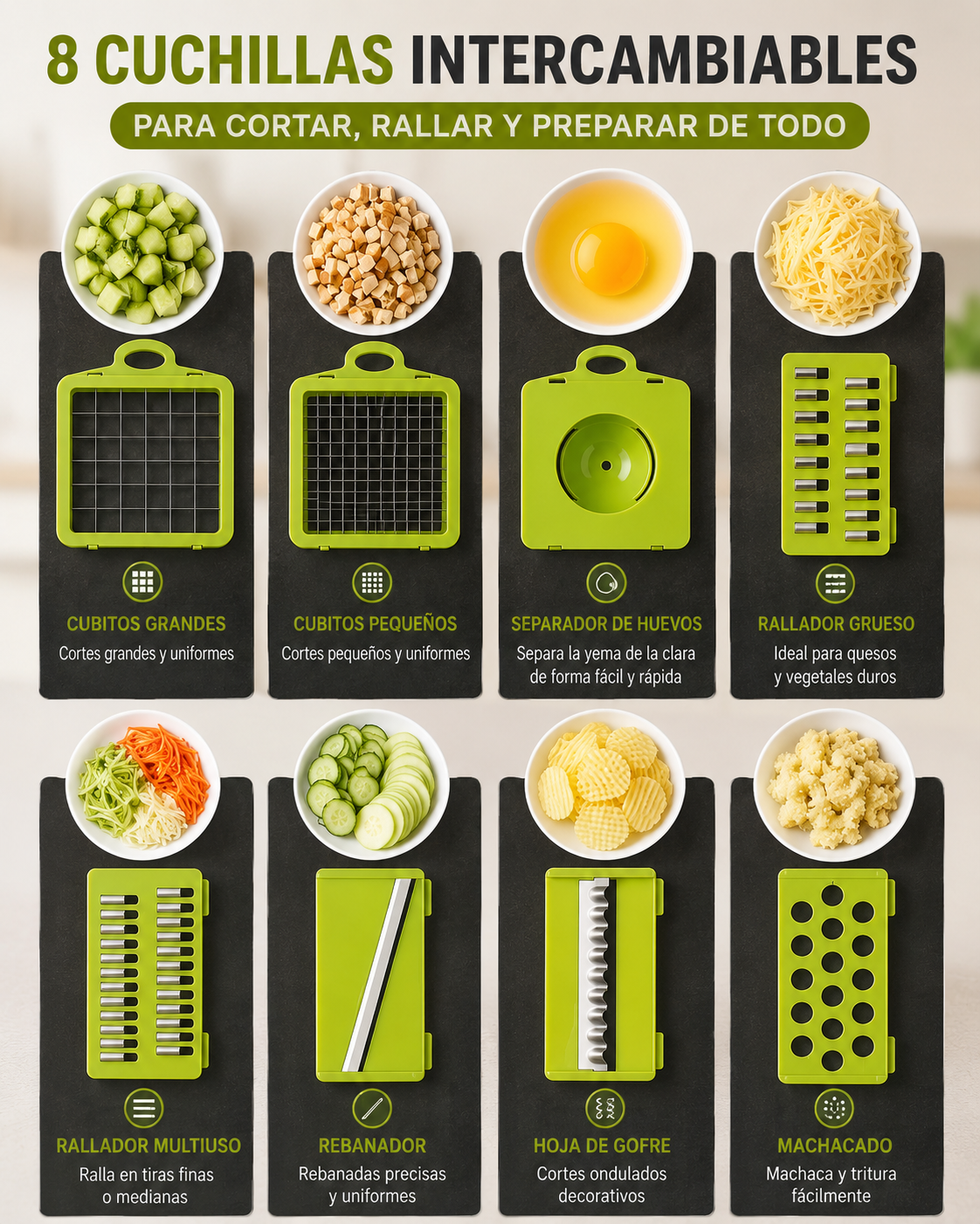 Cortador Multifuncional 15 en 1 - Corta y Ralla en Segundos - Cocina Más Rápido y Sin Desorden