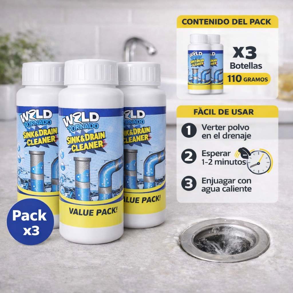 Pack x3 Polvo Limpiador de Drenajes – Libera tu Drenaje Lento – Ahorra en Gasfiter