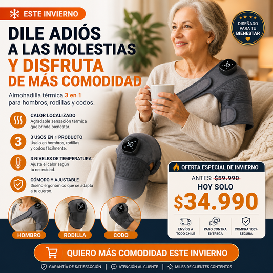 Almohadilla Térmica 3 en 1 - Calor Localizado para Rodilla, Hombro y Codo - Cuida tus articulaciones este invierno.
