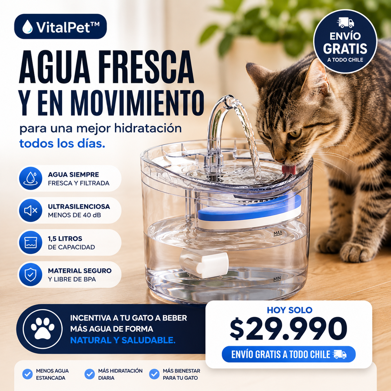 Fuente VitalPet™ | Hidratación Fresca y Constante para tu mascota todo el día.