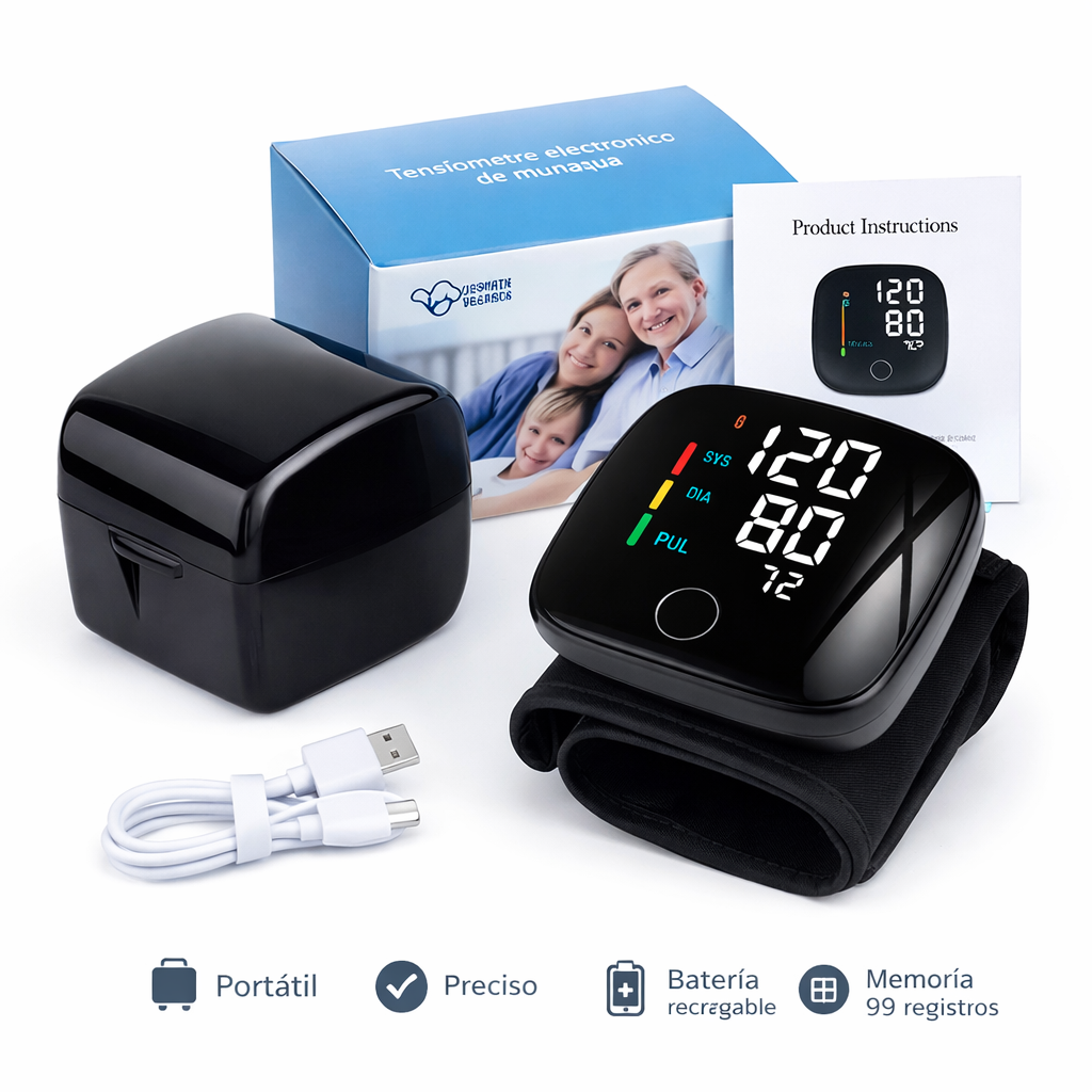 Tensiómetro Digital de Muñeca – Medición Automática en 45 Segundos – Controla la presión fácilmente desde casa cada día