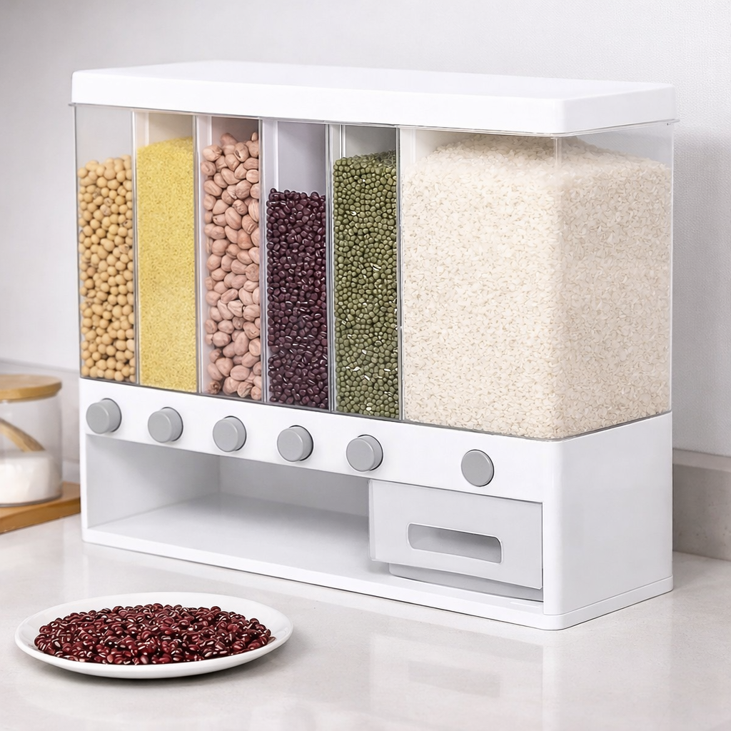 Organizador de Granos 6 Compartimentos – Ahorra Espacio en tu Cocina – Mantén Todo Ordenado en Minutos