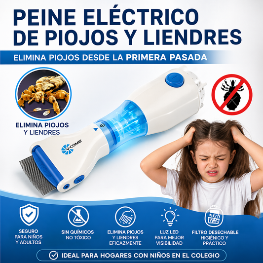 Peine Eléctrico Aspirador Antipiojos – Extrae piojos y liendres sin químicos – Ayuda a limpiar el cabello desde el primer uso