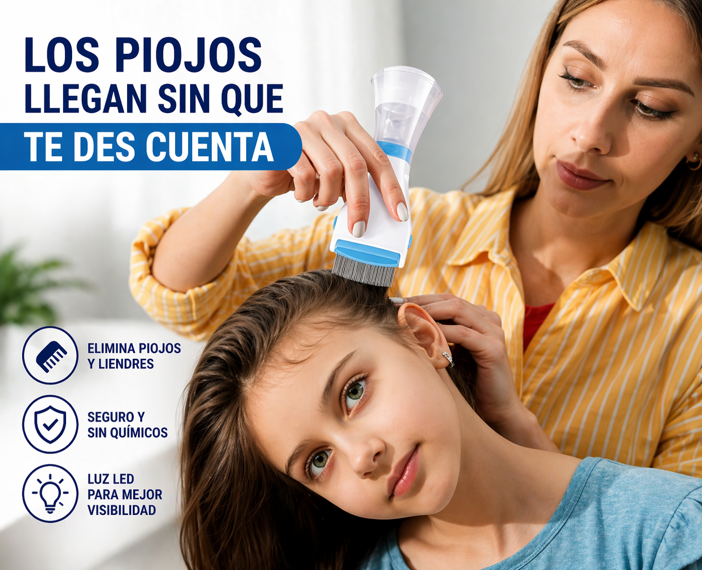 Peine Eléctrico Aspirador Antipiojos – Extrae piojos y liendres sin químicos – Ayuda a limpiar el cabello desde el primer uso