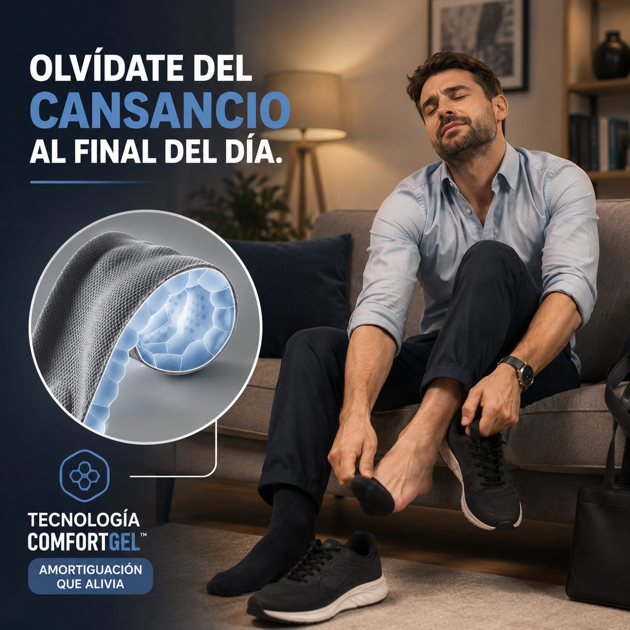 Plantillas Ergonómicas ComfortGel™ – Amortiguación en Gel – Disfruta una pisada más cómoda desde el primer día.