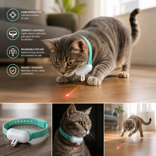 Collar Interactivo con Láser Inteligente para Gatos - Lo que necesita para estimular su instinto de caza.