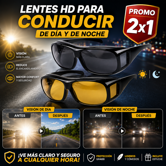 Pack 2x1 Lentes HD para Conducción (Día y Noche) – Reducen el Deslumbramiento Nocturno – Mejora tu visibilidad al volante desde el primer uso
