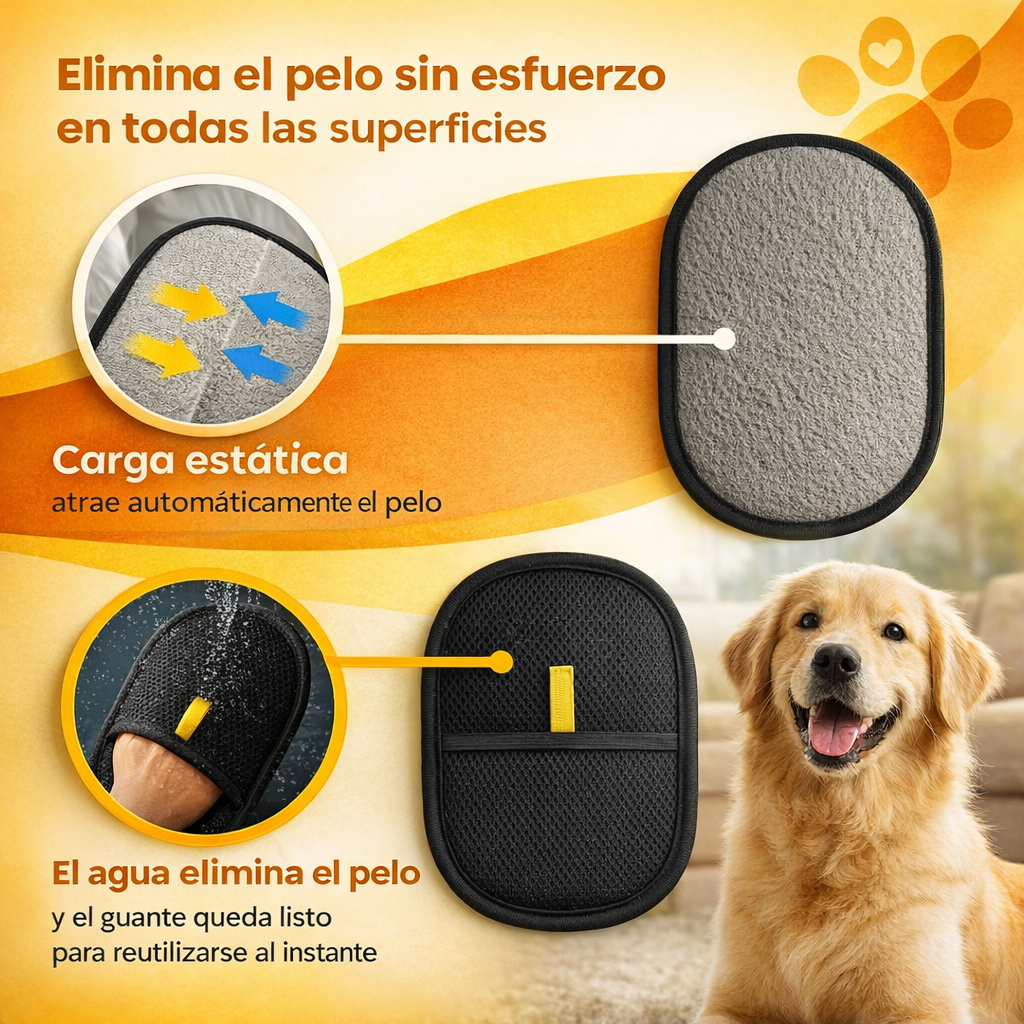Pack 2 Guantes Removedor de Pelos Reutilizable – Limpieza sin Esfuerzo – Elimina el Pelo de Mascotas en Minutos