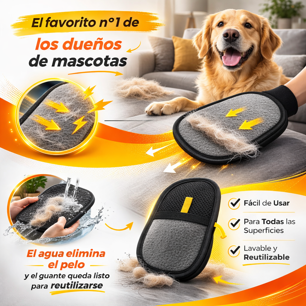 Pack 2 Guantes Removedor de Pelos Reutilizable – Limpieza sin Esfuerzo – Elimina el Pelo de Mascotas en Minutos
