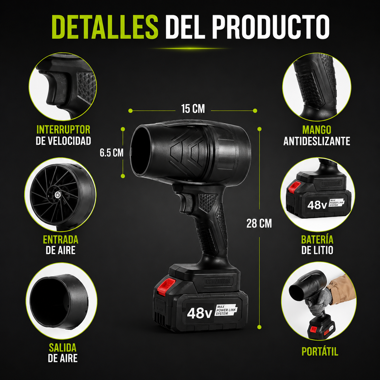 Soplador Inalámbrico TurboPower™ – Limpia Polvo y Hojas – Deja tus espacios limpios en minutos.