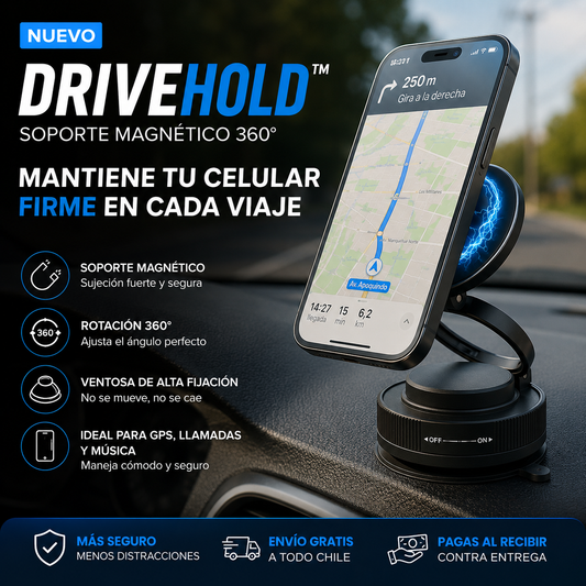 DriveHold™ – Soporte Magnético 360° – Mantén tu celular firme y visible en cada viaje