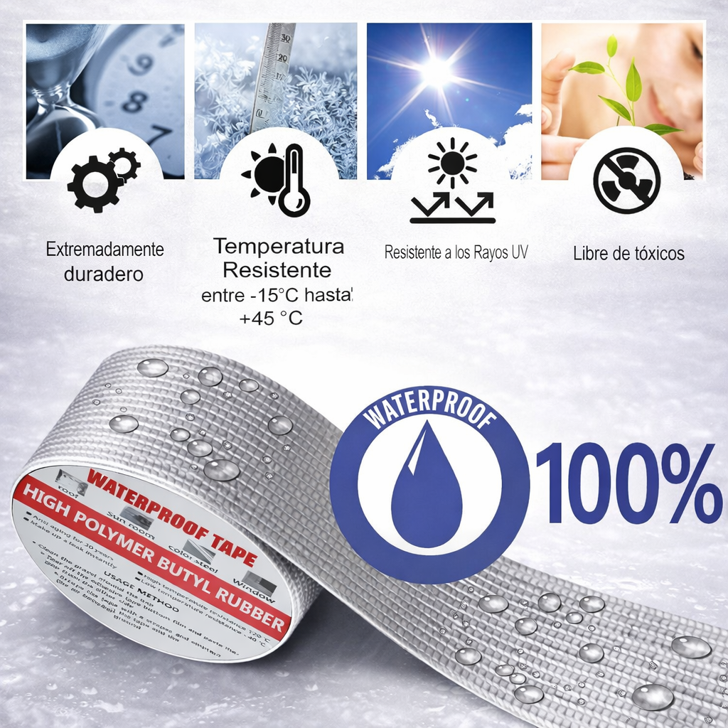 Pack x2 Cinta Impermeable WaterTape™ (5cm x 10mts) – Sella Filtraciones al Instante – Protege tu Hogar en Segundos