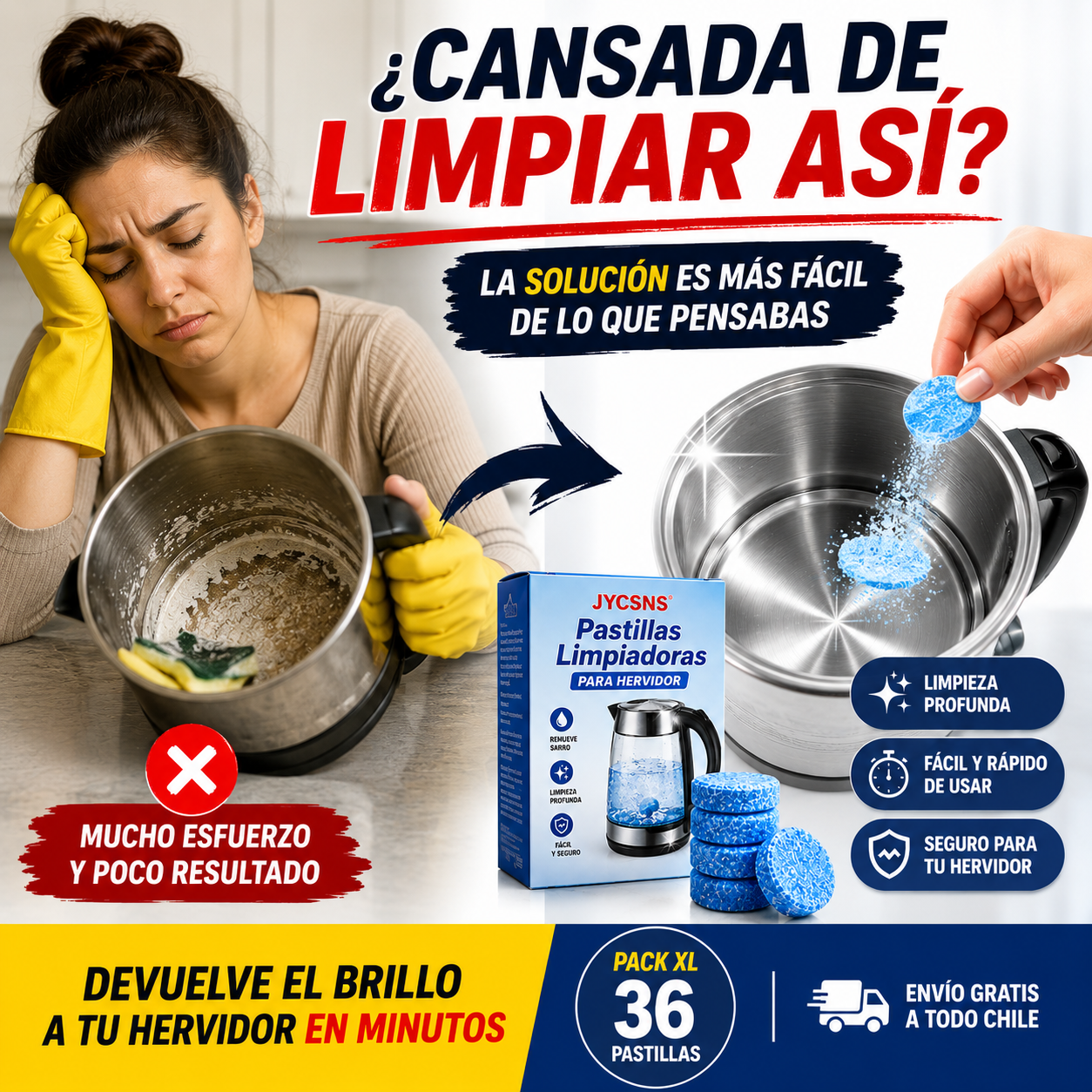 Pack XL Pastillas Limpiadoras de Hervidor – Limpieza Fácil – Ayuda a devolver un aspecto más limpio en minutos