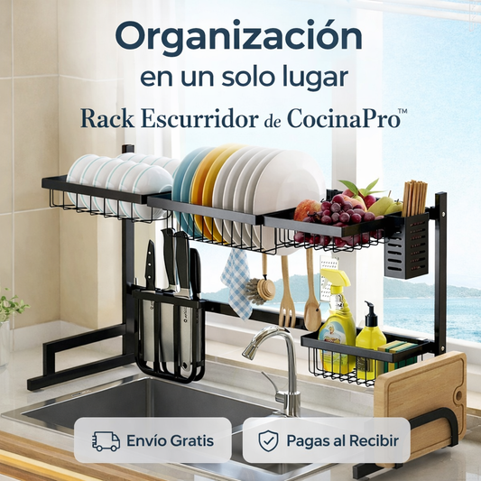 Rack Escurridor de CocinaPro™ – Organiza Todo en un Solo Lugar – Cocina visualmente ordenada en minutos