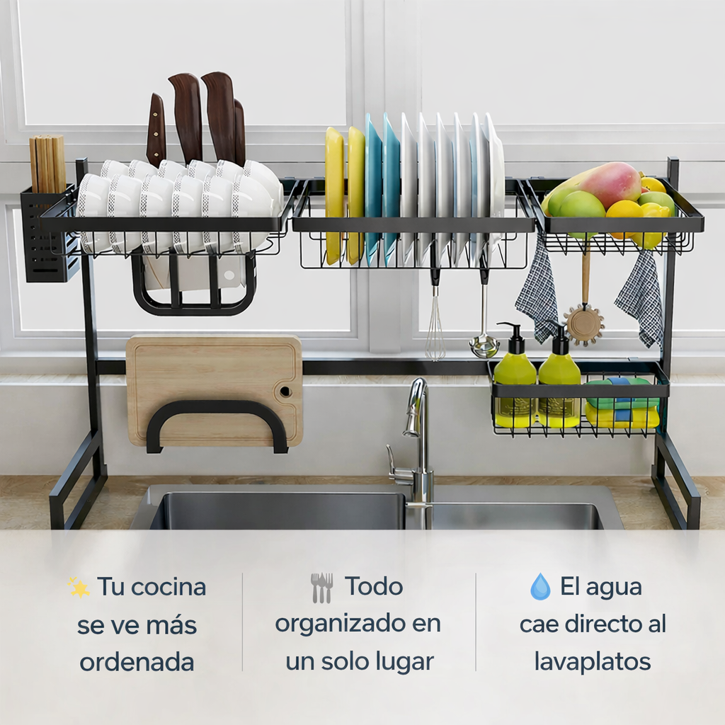 Rack Escurridor de CocinaPro™ – Organiza Todo en un Solo Lugar – Cocina visualmente ordenada en minutos