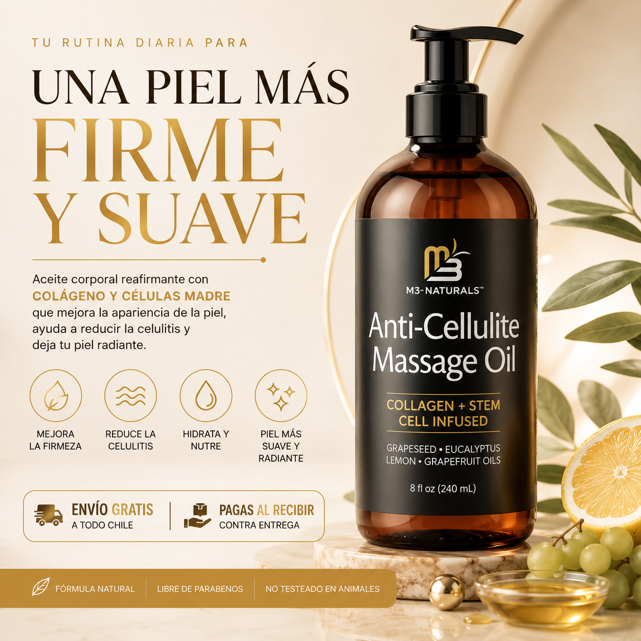 Aceite de Masaje Corporal 240 ml - Hidrata y Reafirma Intensamente - Piernas Más Suaves y Radiantes en Semanas