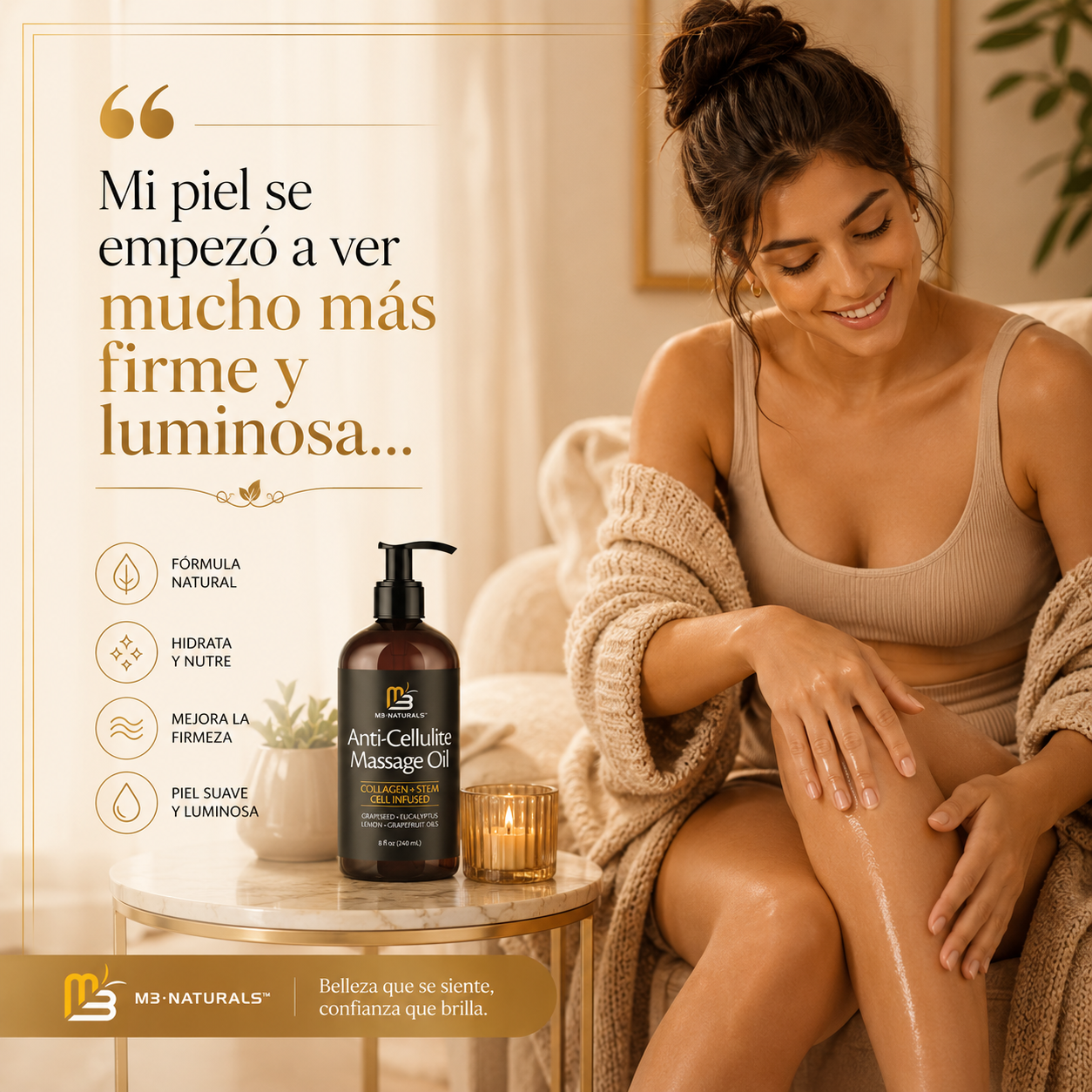 Aceite de Masaje Corporal 240 ml - Hidrata y Reafirma Intensamente - Piernas Más Suaves y Radiantes en Semanas