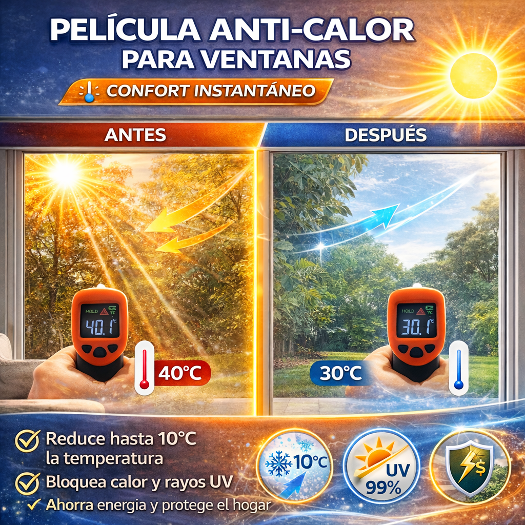 Película Anticalor CoolGlass™ 5 mts. – Reduce el Calor Solar – Mantiene tu Hogar Fresco