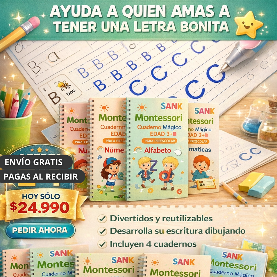Set 4 Cuadernos Mágicos Caligrafía Montessori