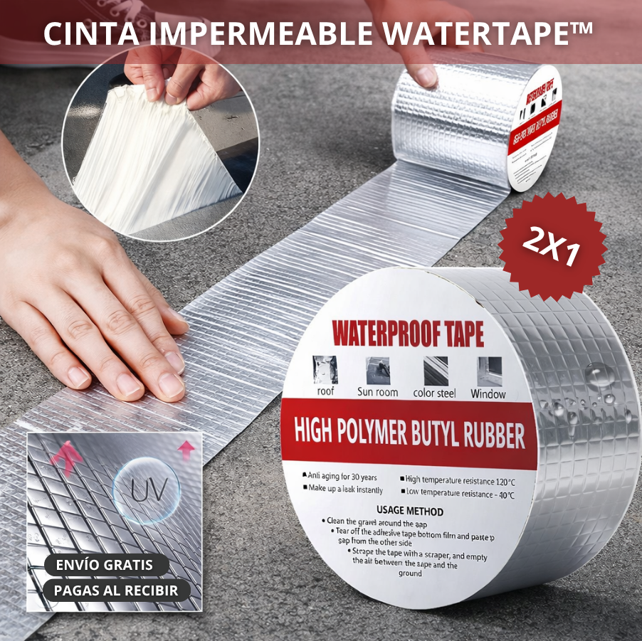 Pack x2 Cinta Impermeable WaterTape™ (5cm x 10mts) – Sella Filtraciones al Instante – Protege tu Hogar en Segundos
