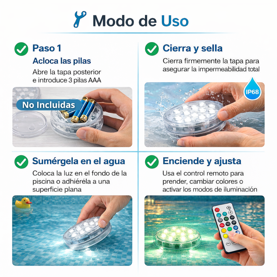 Luz LED para Piscina 2x1 | Transforma tu piscina en un ambiente espectacular de noche en segundos