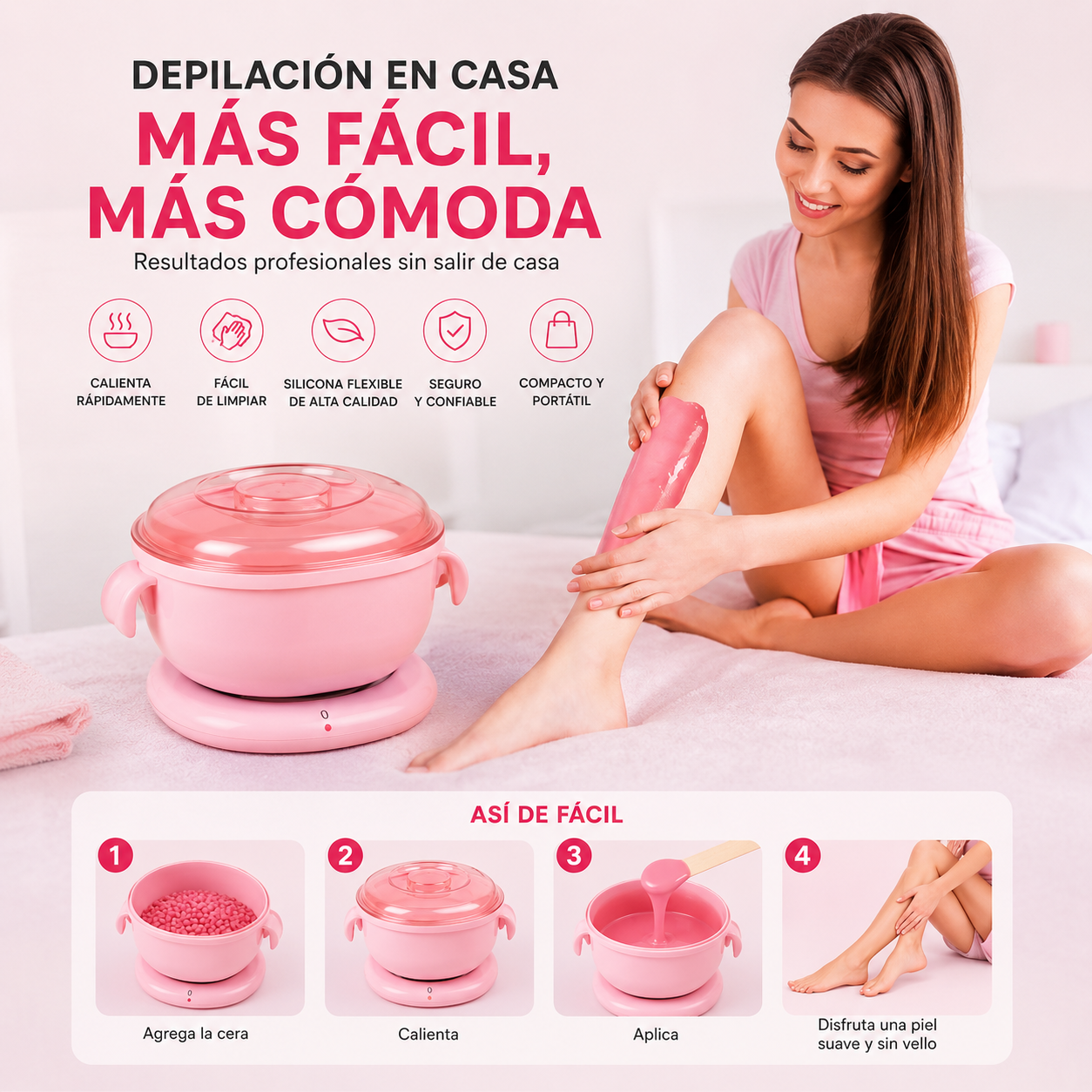 Calentador de Cera Flexible WaxEase™ – Calienta y Limpia Fácilmente – Evita recipientes difíciles de limpiar desde el primer uso.