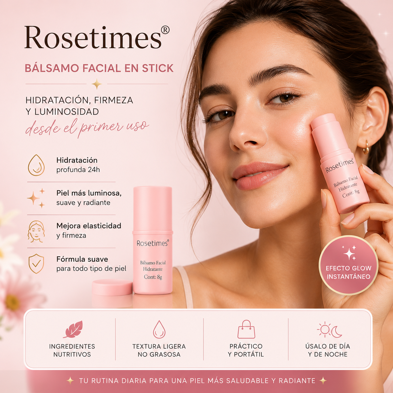 Bálsamo Facial Rosetimes™ – Nutre e Ilumina tu Piel – Consigue una apariencia más fresca y luminosa cada día