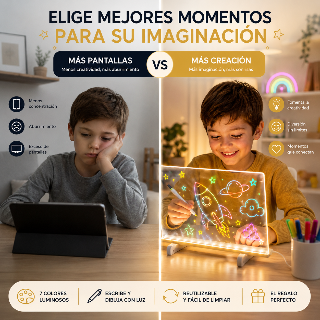 Tablero Acrílico DreamLight™ – Escribe y Dibuja con Luz – Convierte cualquier espacio en un rincón creativo y único