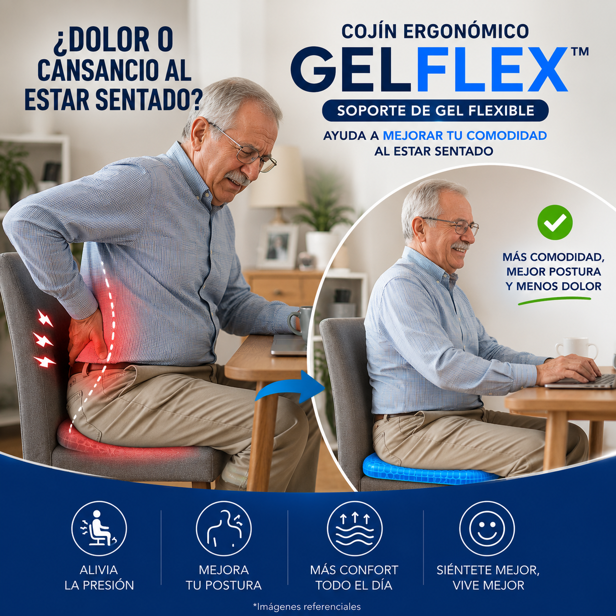 Cojín Ergonómico GelFlex™ – Soporte de Gel Flexible – Ayuda a mejorar tu comodidad al estar sentado