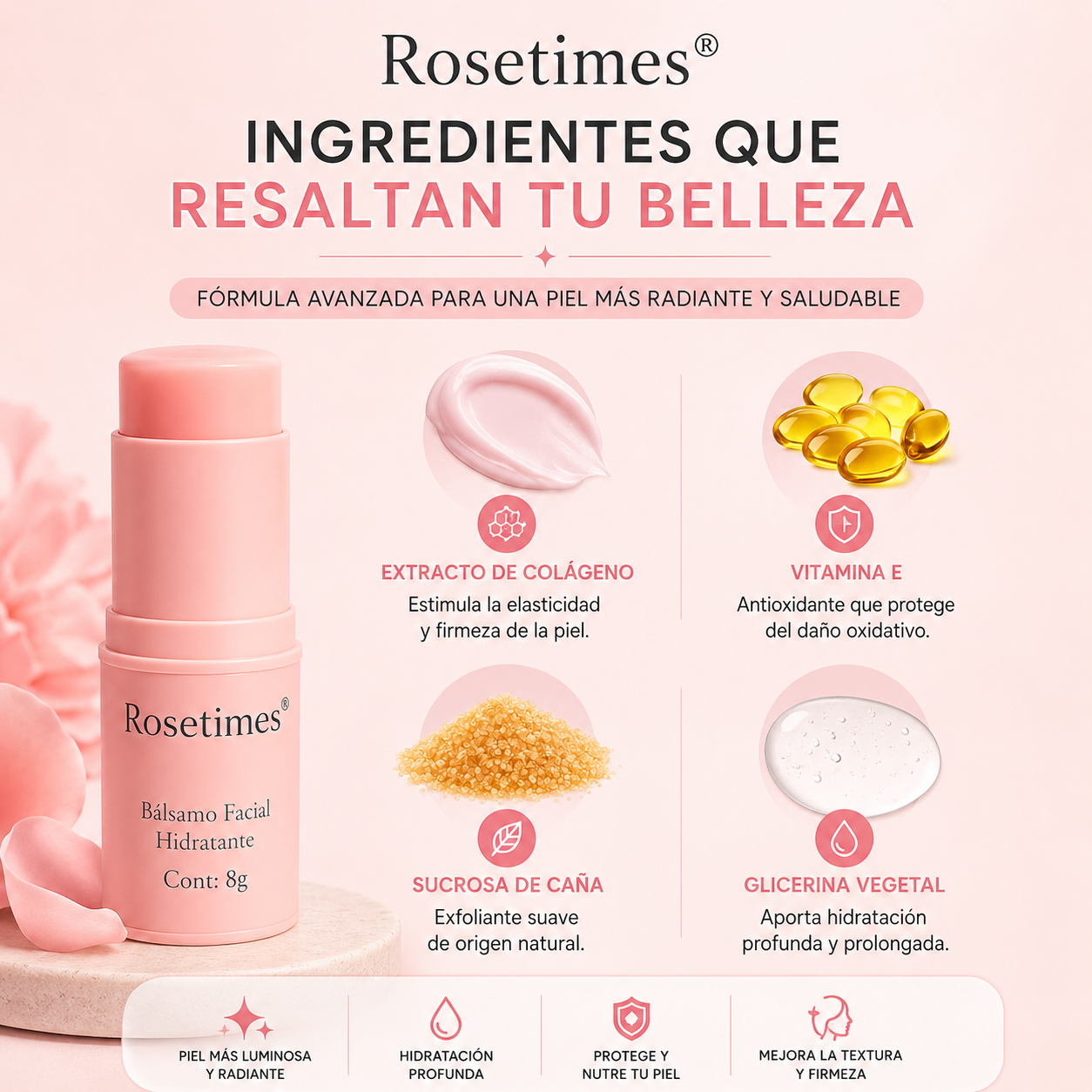 Bálsamo Facial Rosetimes™ – Nutre e Ilumina tu Piel – Consigue una apariencia más fresca y luminosa cada día