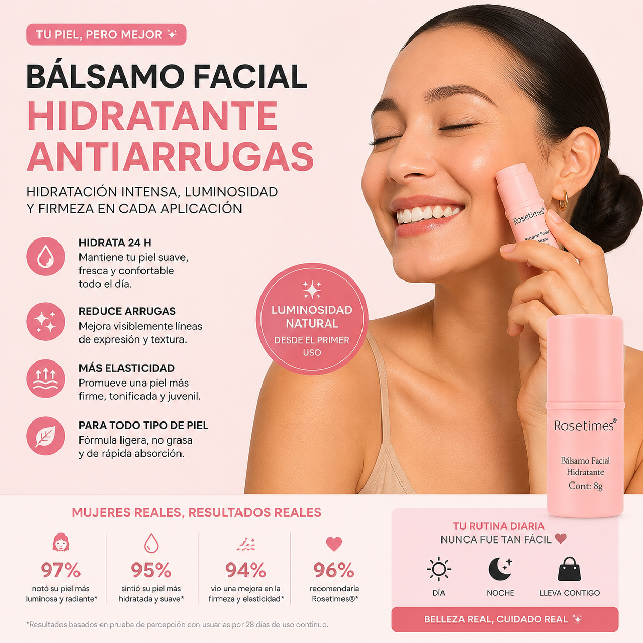 Bálsamo Facial Rosetimes™ – Nutre e Ilumina tu Piel – Consigue una apariencia más fresca y luminosa cada día