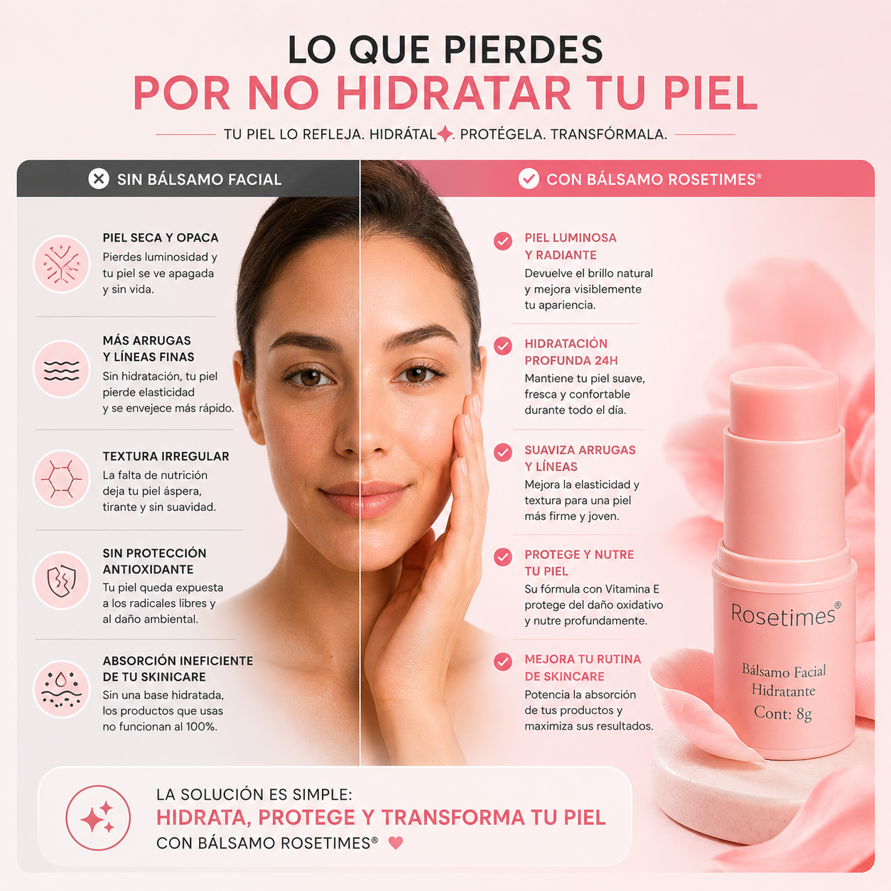 Bálsamo Facial Rosetimes™ – Nutre e Ilumina tu Piel – Consigue una apariencia más fresca y luminosa cada día
