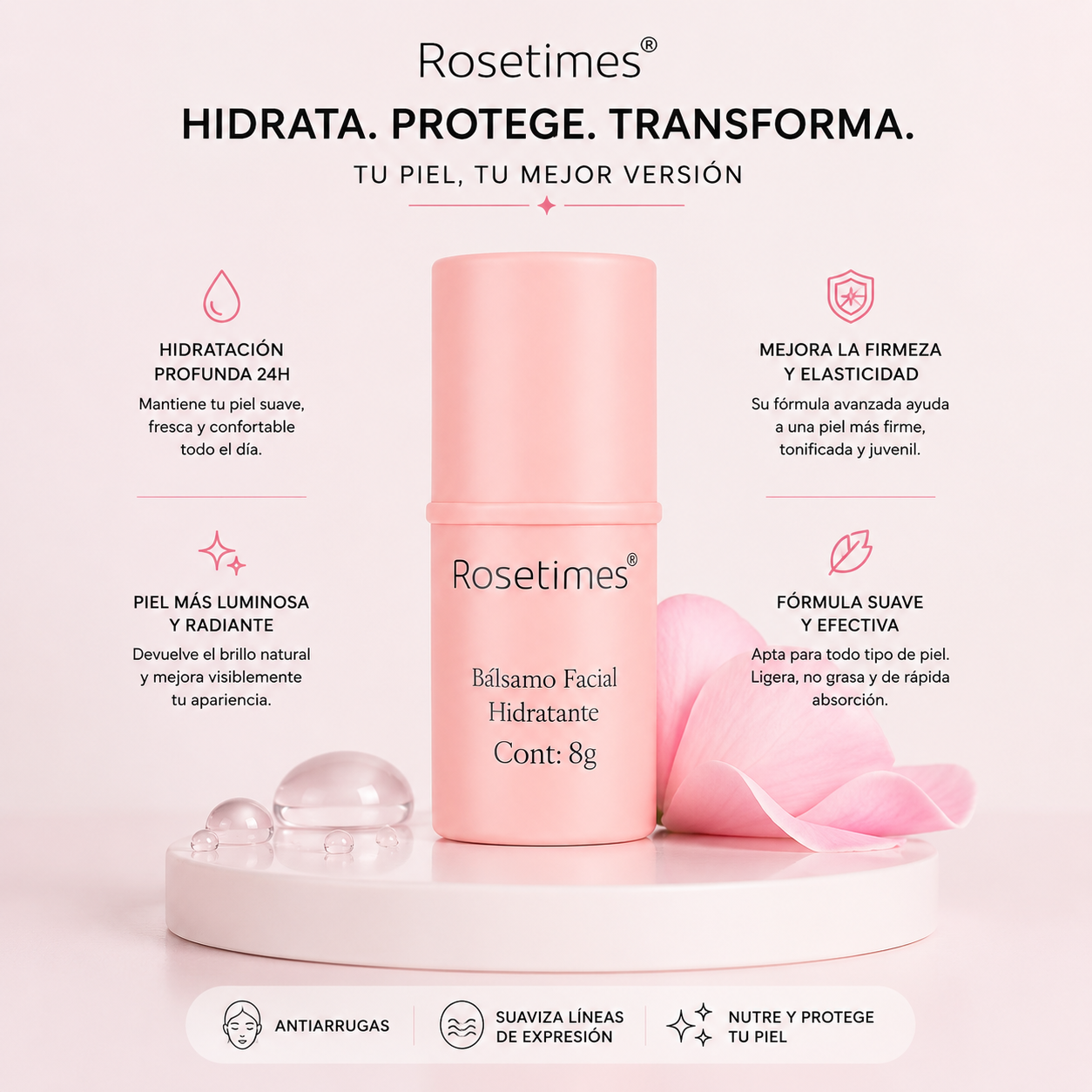 Bálsamo Facial Rosetimes™ – Nutre e Ilumina tu Piel – Consigue una apariencia más fresca y luminosa cada día
