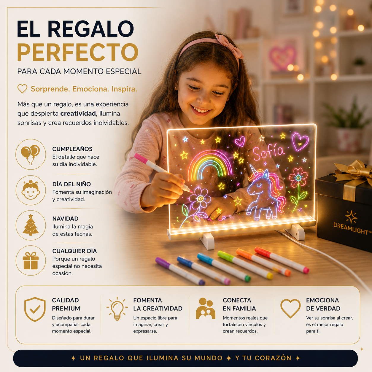 Tablero Acrílico DreamLight™ – Escribe y Dibuja con Luz – Convierte cualquier espacio en un rincón creativo y único