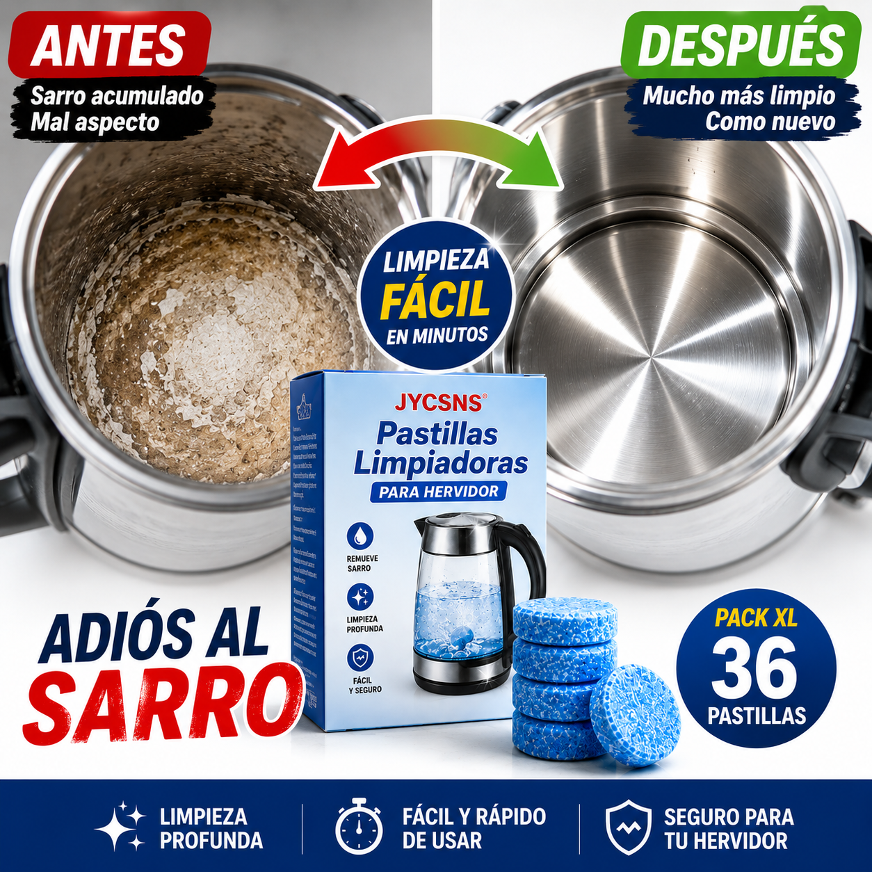 Pack XL Pastillas Limpiadoras de Hervidor – Limpieza Fácil – Ayuda a devolver un aspecto más limpio en minutos